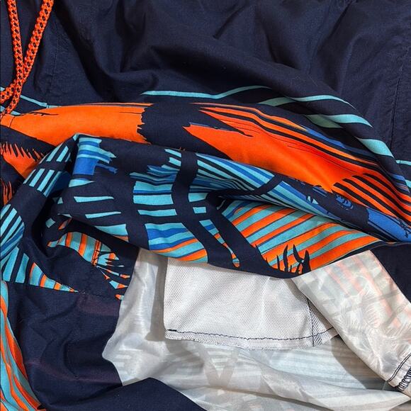 XXL Navy/Orange Palm Tree Swim Shorts - Picture 3 of 4